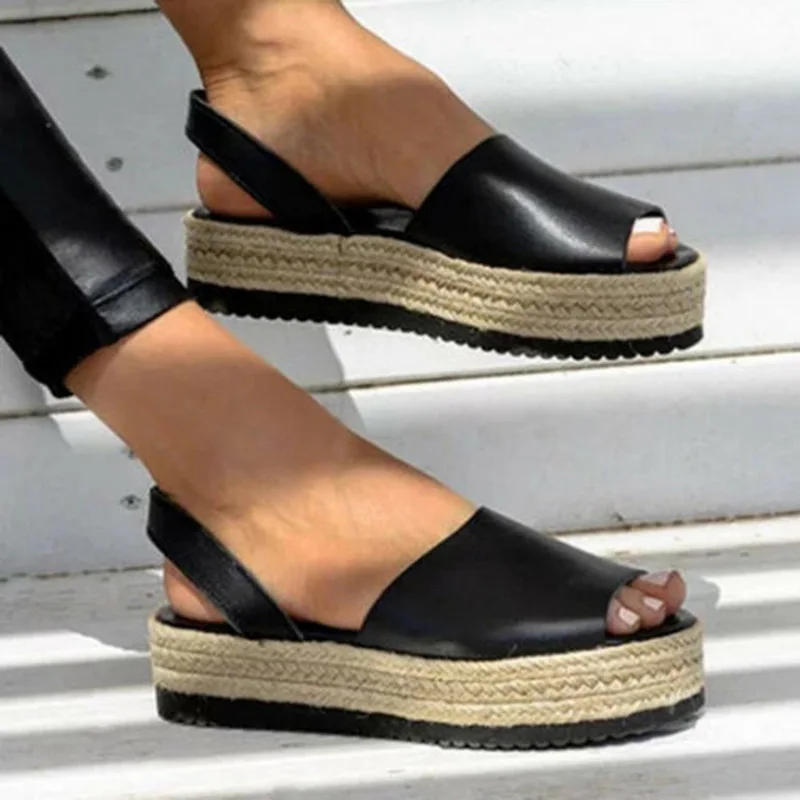 

LOOZYKIT 2019 Summer Ladies Sandals Women's Platform Peep Toe Woven Zipper Flat Thick-Bottom Sandals Roman Shoes Sandalias Mujer