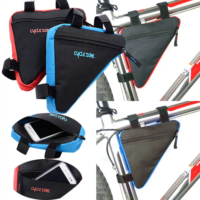 Triangle Cycling Front Tube Frame Pouch Bag Holder Saddle Black+Red