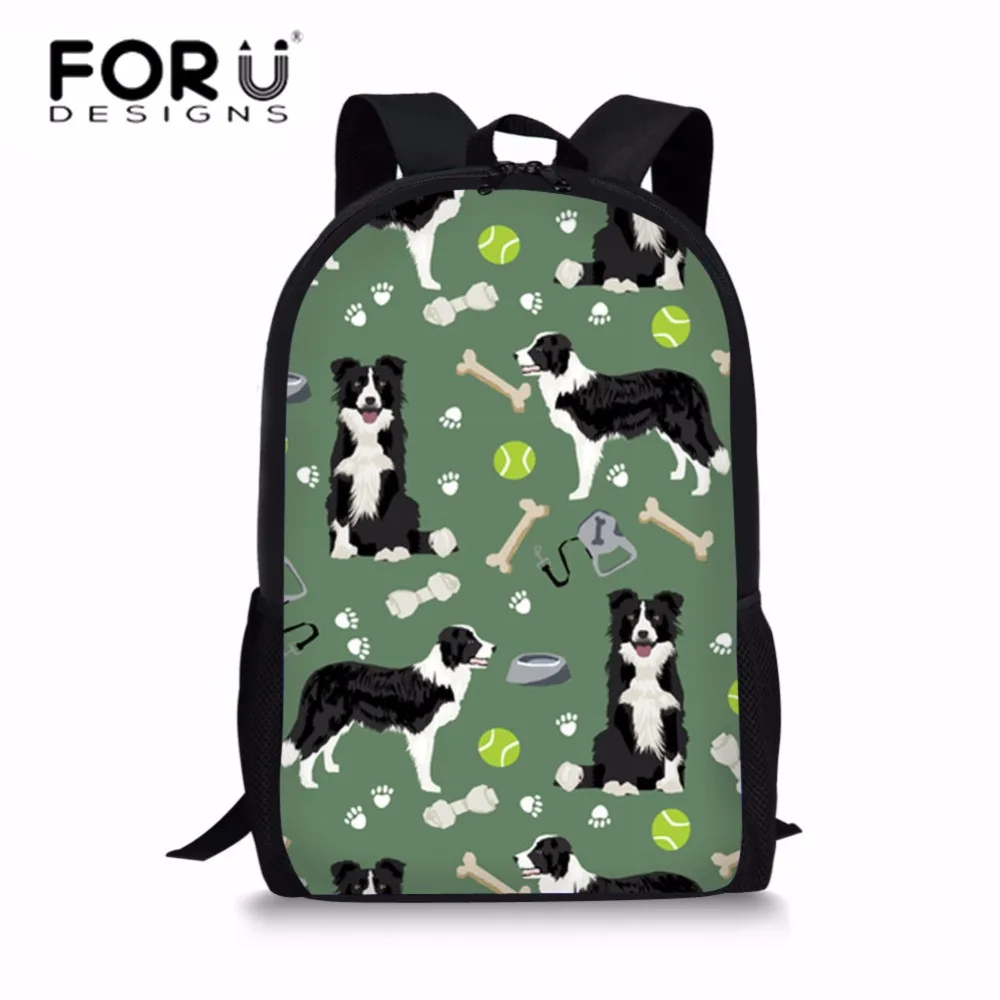 

FORUDESIGNS School Bags for Teenager Girls Border Collie Printing Schoolbag Middle School Students Preppy School Backpack Bolsa