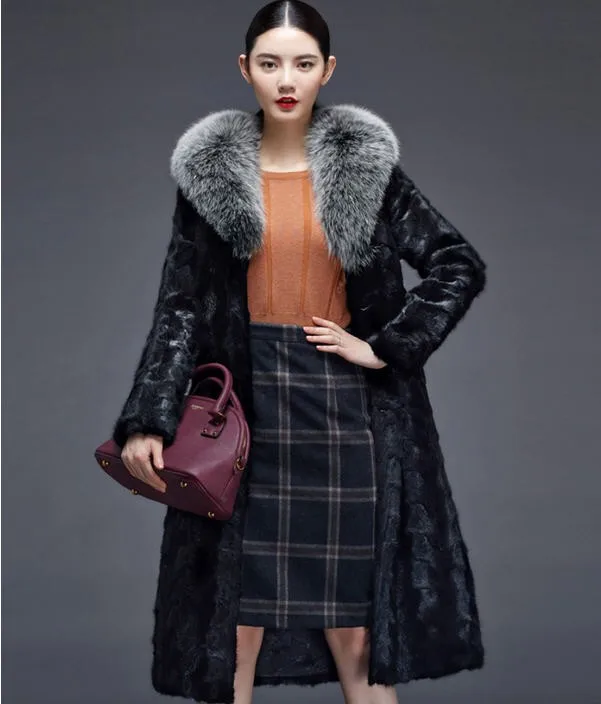 Роскошная длинная шуба женская зимняя Толстая теплая меховая куртка из искусственного меха норки высокое качество плюс размер 3XL 4XL тонкое пальто A1400