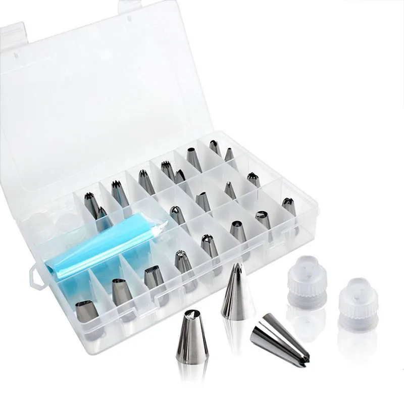 27pcs Cake Decorating Tips Kits, Stainless Steel Icing Tip Set Tools