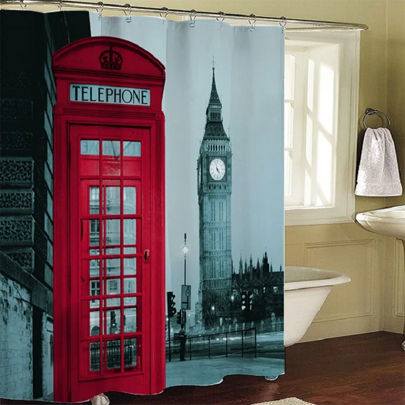 

180X180cm London Big Ben Polyester Fabric Europe Shower Curtain Waterproof Bathroom Decor With 12 Hooks Bath Decoration YL06