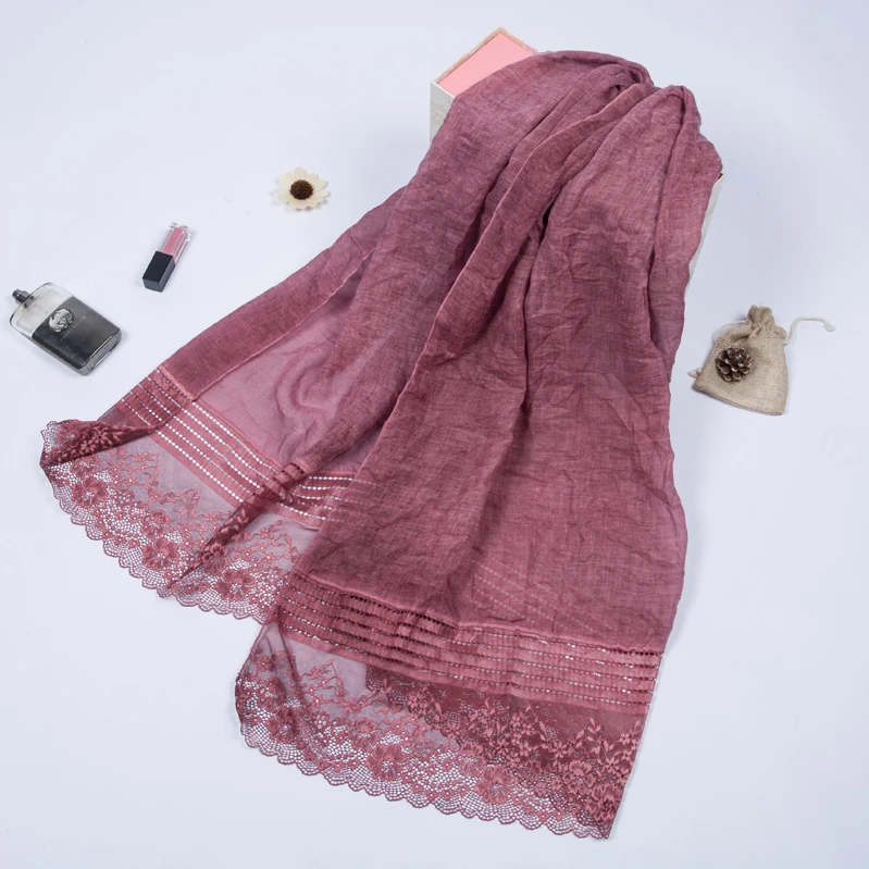 Фабричный дешевый хлопковый хиджаб с кружевом мусульманский женский шарф Newet шаль