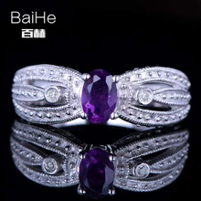 BAIHE Solid 14K White Gold(AU585) 0.46CT Certified 100% Genuine Amethyst/Flawless Wedding Women Cute/Romantic Fine Jewelry Ring