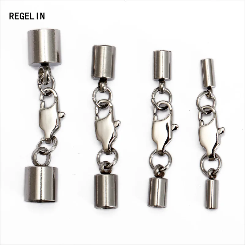 

REGELIN 5pcs/lot Stainless Steel End Caps Lobster Clasps Jump Ring Connectors Fit Round Bracelets Leather Cord DIY Bracelet