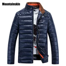 Mountainskin мужские Зимние Куртки Мужчин Случайные Теплый Парки Мужской Толщиной ПУ Блестящие Пальто Стенд Collor Slim Fit Бренд Одежды, SA028