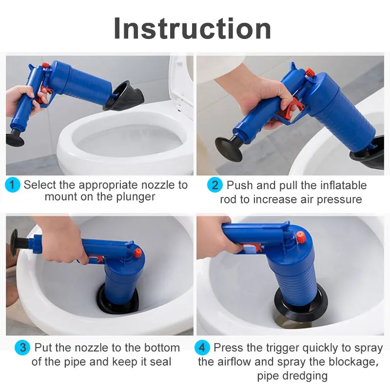 Air Power Drain Blaster Gun High-Pressure Powerful Manual Plunger Pipe Clog Dredger Remover Toilets Sink Bath Kitchen Cleaner
