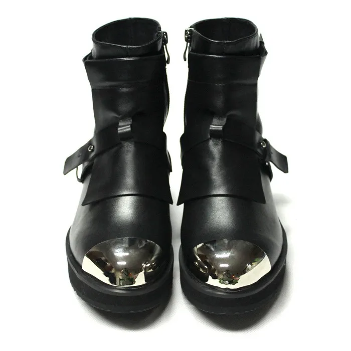 дешево Классический с металлическим носком Увеличивающие рост ботильоны
осень-зима на толстом каблуке человека Moto Boot Обзор