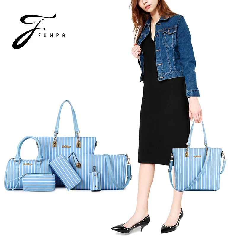 

Women Fashion Handbags Large Tote Bags Black Hand Shoulder Messenger Bag A Set of 6 Bags High Quality Leather PU2018