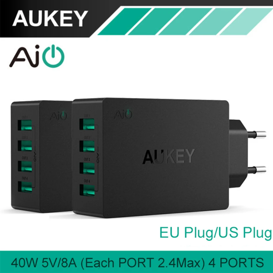 AUKEY USB Charger 40W/8A Travel Wall Adapter with Foldable Plug for iPhone 8 7 Plus 6 Samsung Note7 HTC LG EU/US | Мобильные