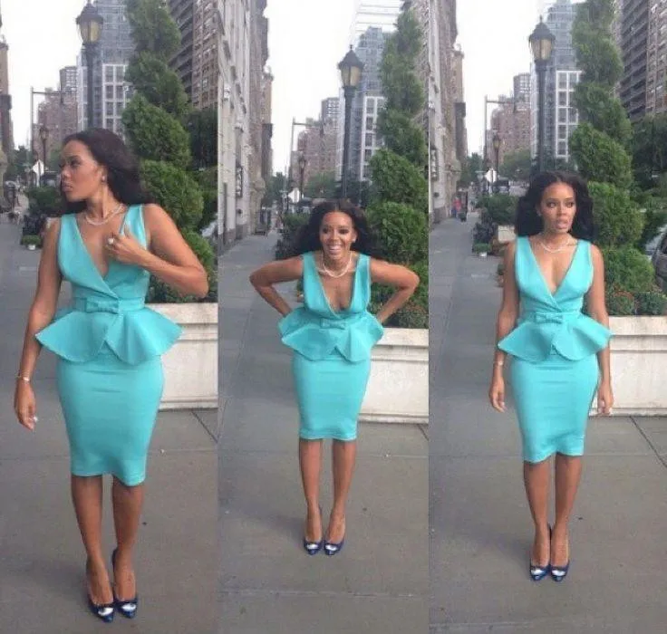 Powder Blue Knee Length Dress