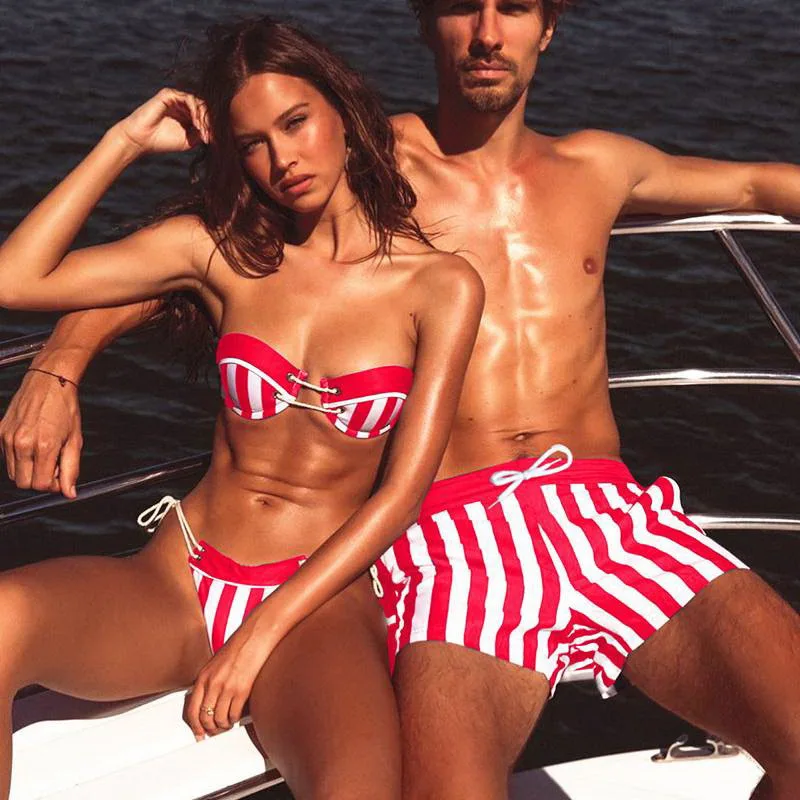 

New Striped Bandage Push up Bikini 2019 Women Swimsuit For Swimsuits Female Bikinis Men Beach Shorts Swimwear