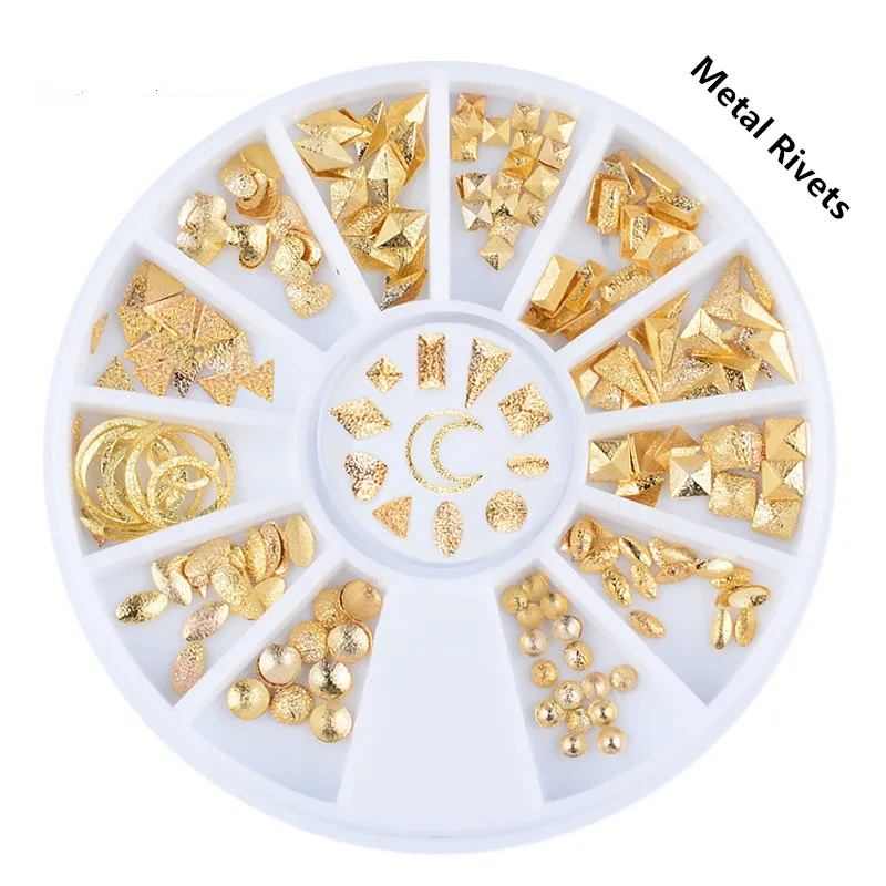 

Gold Mixed 3D Hollow Frame Moon Design Alloy Jewelry Metal Rivets Nail Art Decoration Tools