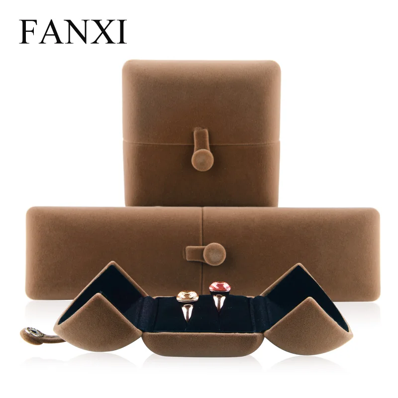 Подарочная коробка для ювелирных изделий FANXI коричневый/кофейный цвет бархатная
