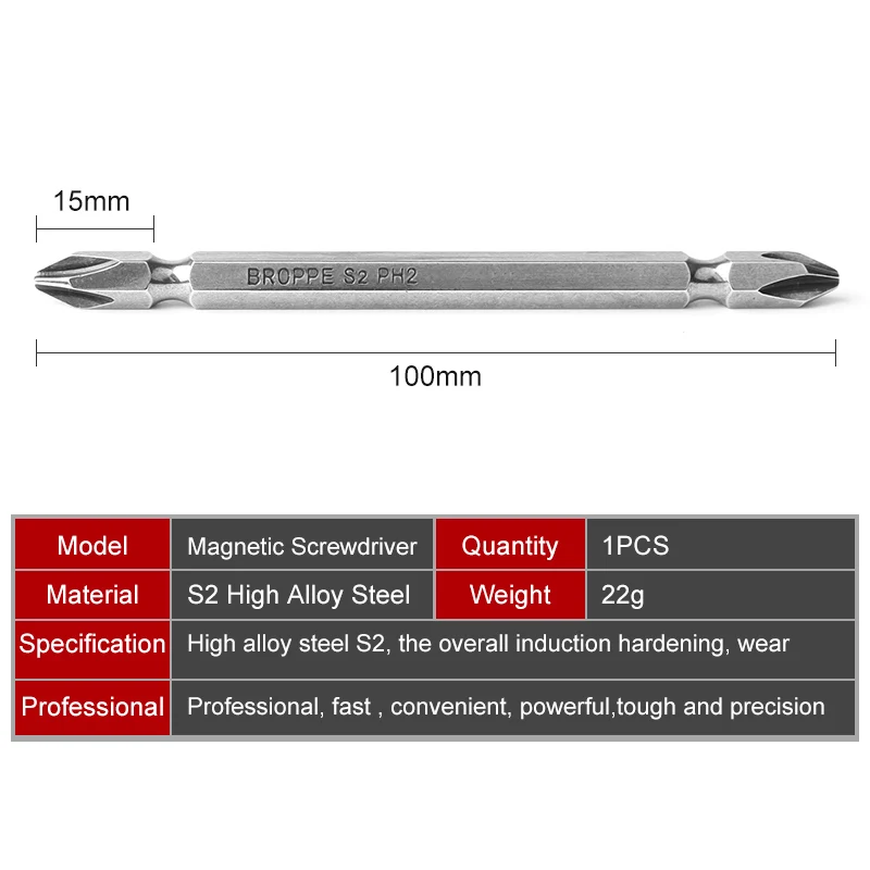 1 шт. PH2 электрическая отвертка Набор бит магнитный сплав сталь для крестовой головки противоскользящие магнитные отвертки 100 мм 1/4 дюйма