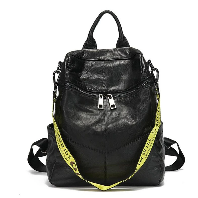 

2017 College of the Wind Black Red Genuine Leather Girl Student Bags Tide Simple Travel Backpack Punk Women Shoulder Bags