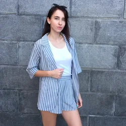 2018 Korean Version Summer Thin Lace Waist Shorts Fashion Two Pcs Strip Jacket And Pants Women Suit 2018 Korean Version Summer Thin Lace Waist Shorts Fashion Two Pcs Strip Jacket And Pants Women Suit