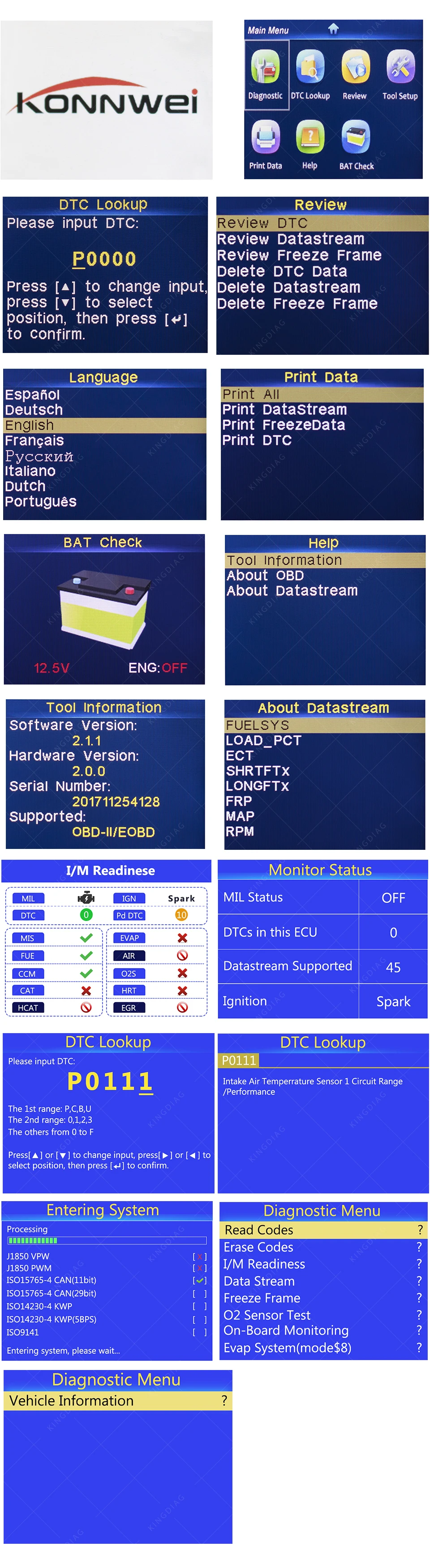 OBD2 ODB 2 KONNWEI KW680 Автомобильный сканер Многоязычный Полный OBDII функция obd 2 диагностический инструмент на русском PK AD410 ML519