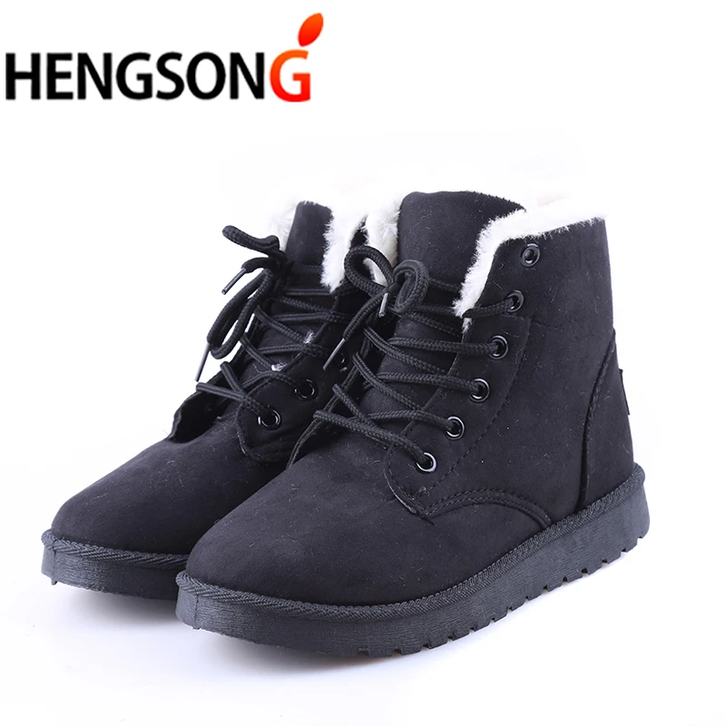 Classic Women Winter Boots Ankle Shoes Round Toe Lace-Up Flat With Female Warm ER400329 | Обувь