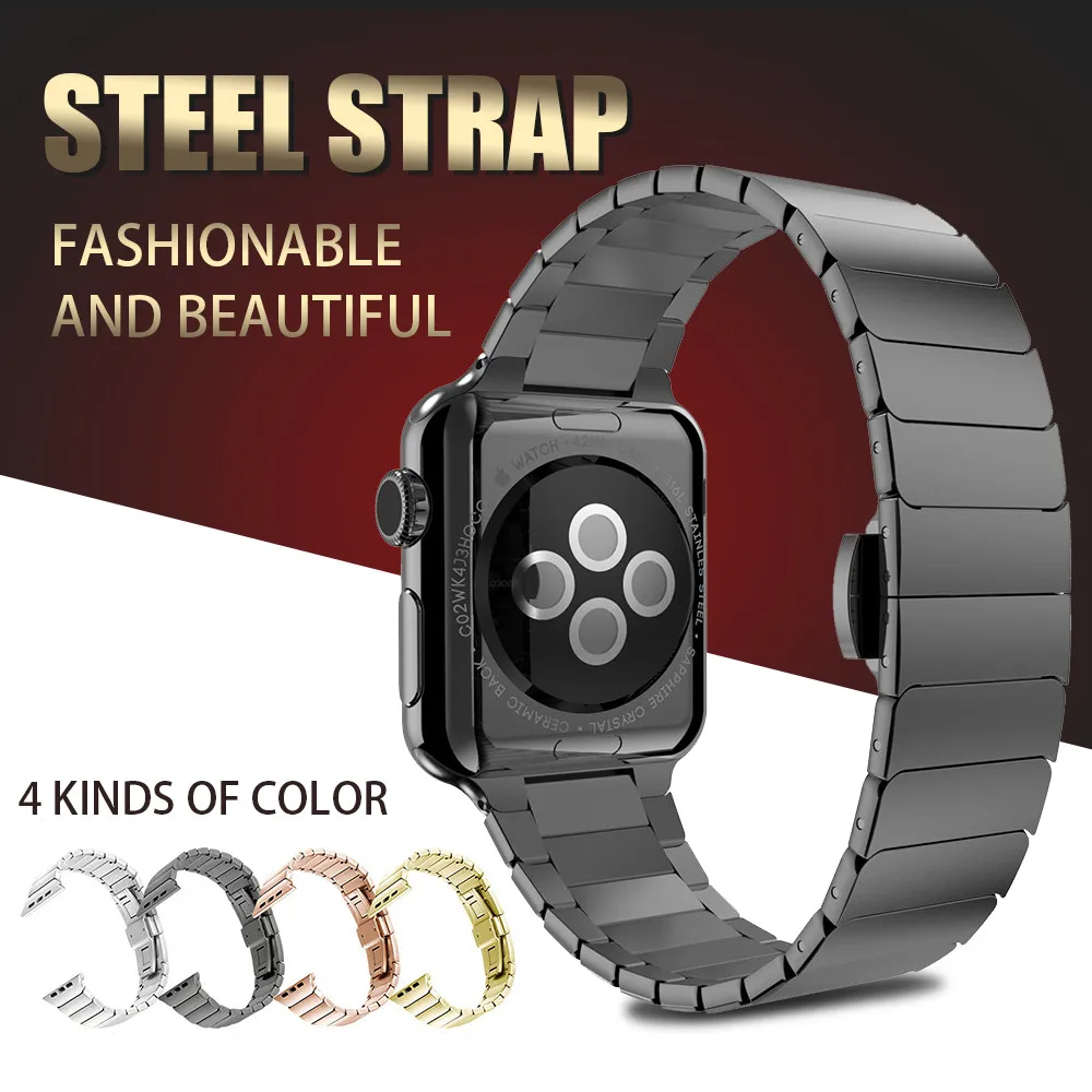 NOTO Stainless Steel Butterfly Buckle Metal Strap For Apple Watch 38mm 42mm Metal Link Strap For