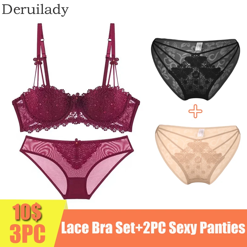 3PCS Elegant Lace Bra Set Underwire Ultra-thin Hollow Out Bra Panties Set Breathable Sexy Lingerie Underwear Women Bra Set 3PCS Elegant Lace Bra Set Underwire Ultra-thin Hollow Out Bra Panties Set Breathable Sexy Lingerie Underwear Women Bra Set