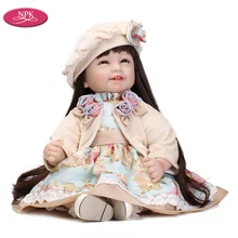 NPK 55CM De Silikon Reborn Baby Puppe Lebendig Bebe Weiche Baumwolle Körper Lebensechte Reborn Babys Spielzeug Lange Haar Brinquedo boneca Menina(China)