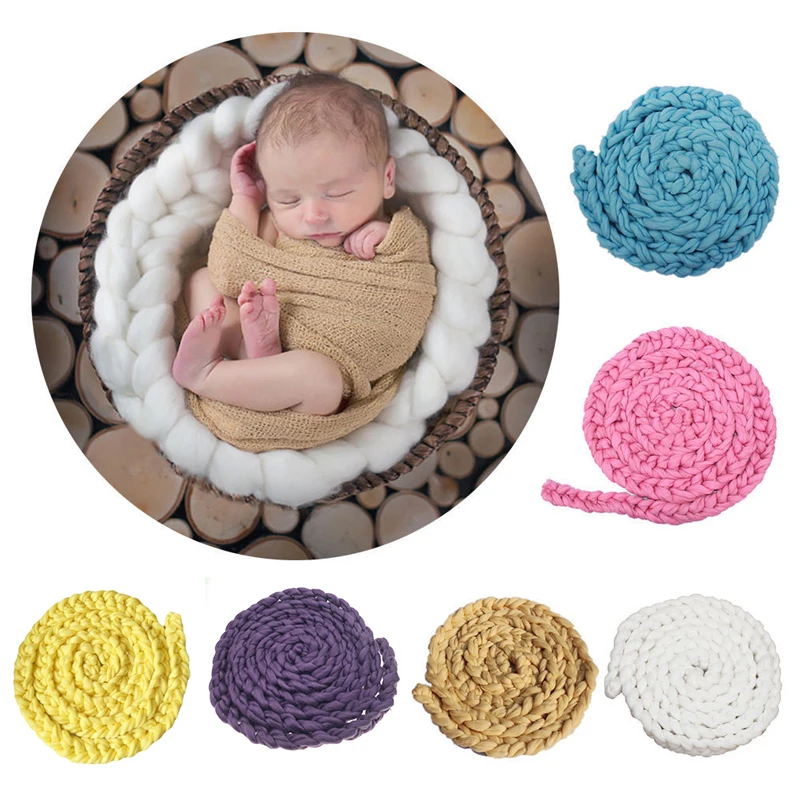 Newborn Photography Props Handmade Knitting Baby Photo Blanket Basket