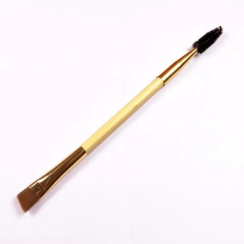 Красивая Женская 1 шт., для макияжа, Бамбуковая ручка, двойная кисть для бровей+ гребень для бровей, кисть для определения глаз, профессиональная маленькая кисть