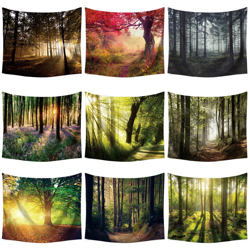 

110*130cm Forest Tree Wall Cloth Tapestry Polyester Hanging Wall Carpet Decorative Tablecloth Blanket Home Decor 60015