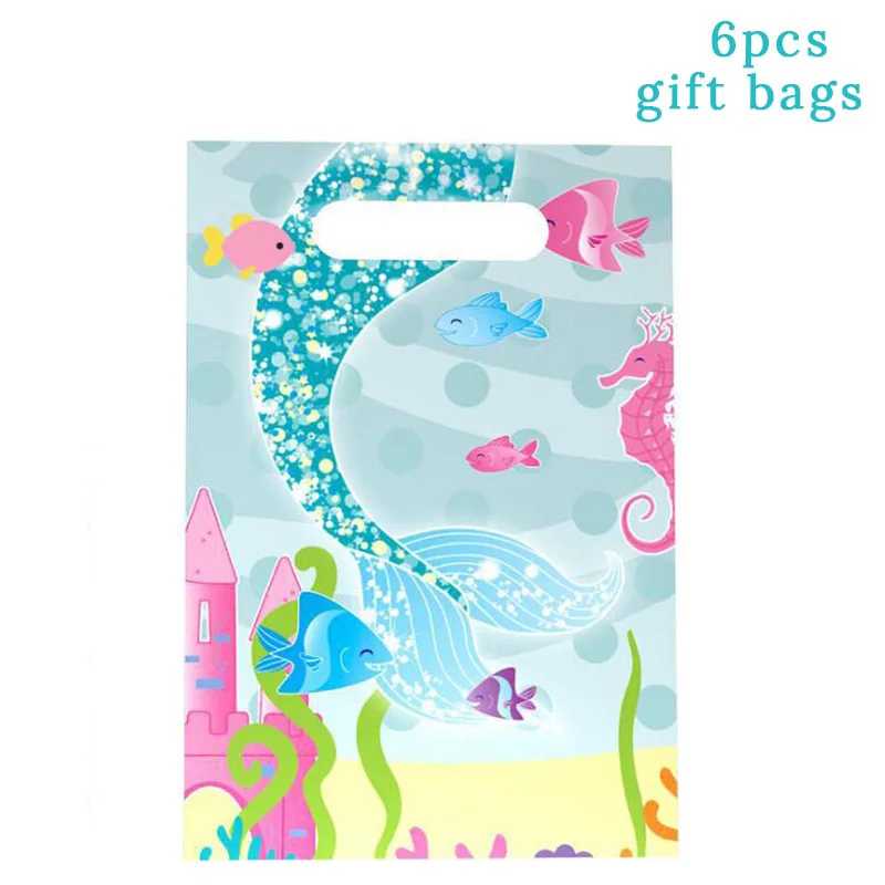 6pcs Gift Bags JOY-ENLIFE Русалка Морская звезда морской конек Блестящий Топпер для торта на день рождения украшения для детской вечеринки - Цвет: 6pcs Gift Bags