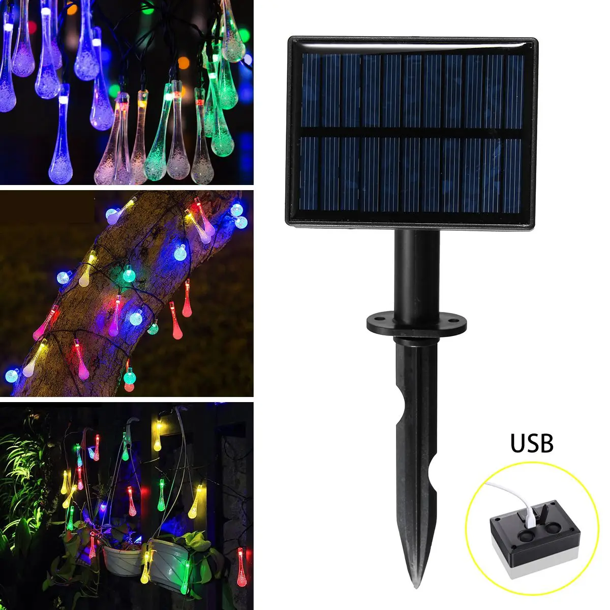 

IP65 Colorful/Warm Light Outdoor Solar Powered/USB 30 LED String Light Garden Patio Yard Landscape Lamp Christmas Party Deco