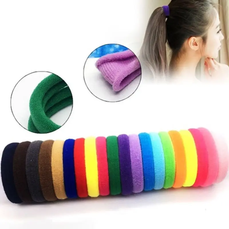 10Pcs Women Girls High Elasticity 4cm Medium Thick Rolled Towel Hair Rope Candy Solid Color Rubber Band Ring Ponytail Holder Scr