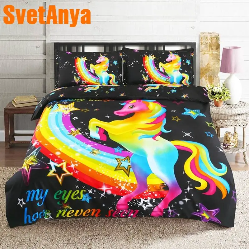 

Svetanya colorful Unicorn Pillowcase+Comforter Cover Bedlinen Microfiber Bedding Set (no Sheet)