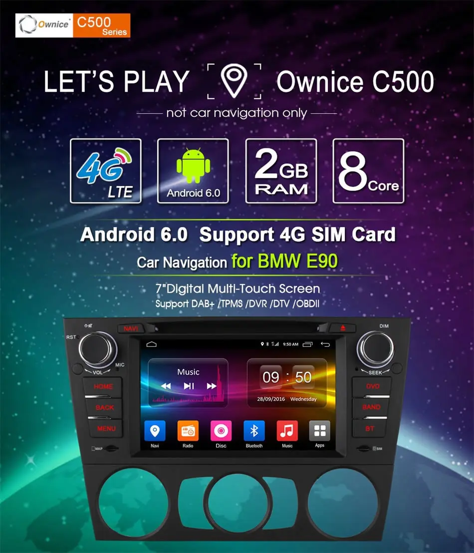 Cheap Ownice C500 32G ROM Car DVD GPS Octa Core Android 6.0 For E90 E91 E92 E93 Car Radio Player 2GB RAM 16GB ROM Support wifi 4G DAB+ 2