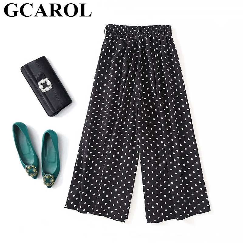 

GCAROL 2019 Women Polka Dot Calf Length Pants Elastic Waist With Sashes Vintage Wide-Leg Pants Chic Spring Summer Plus Size M-XL