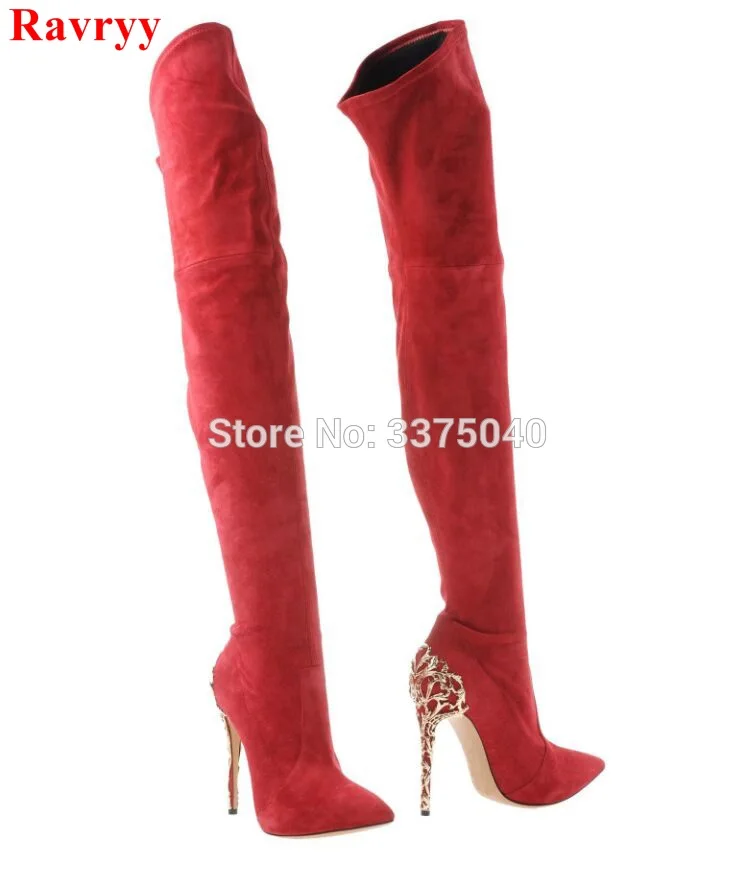 red over the knee high heel boots