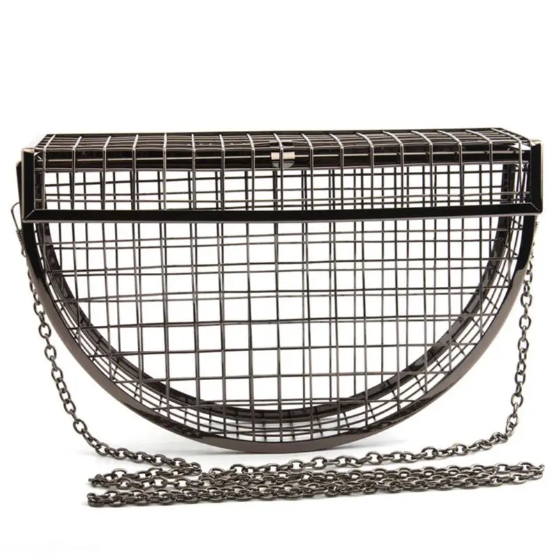 

Women's Fashion Semicircular Geometric Evening Bag Hollow Shoulder Wedding Party Horizontal Clutch Cage Bag