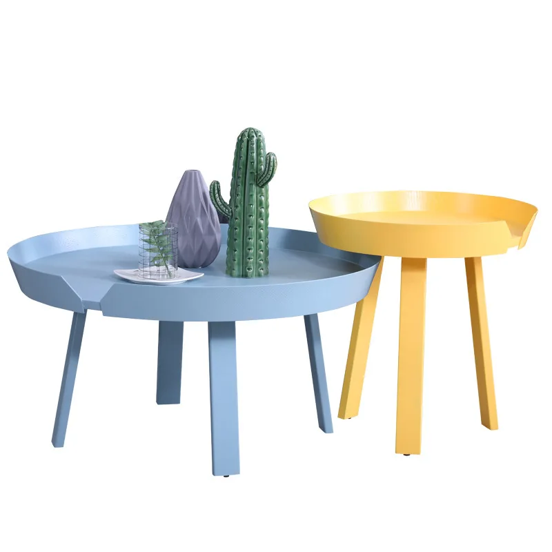 North European solid wood small tea table simple modern living room small apartment creative round colorful small table