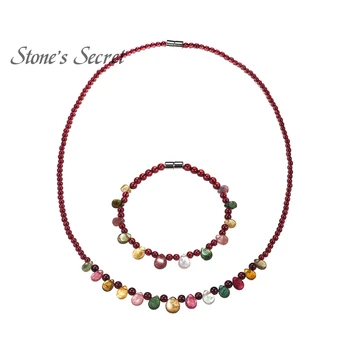 

Genuine Tourmaline Necklace and Bracelets Jewelry Sets Bohemia Style Wedding Jewelry for