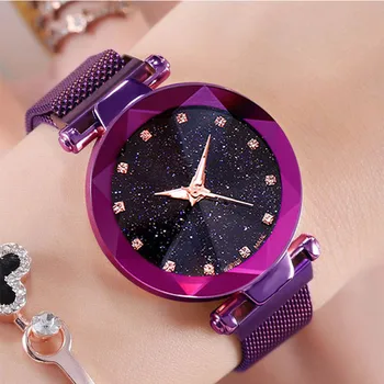 

Luxury Purple Vibrato Ladies Watch Starry Sky Magnetic Watch Waterproof Female Wristwatch Gift relogio feminino montre femme501
