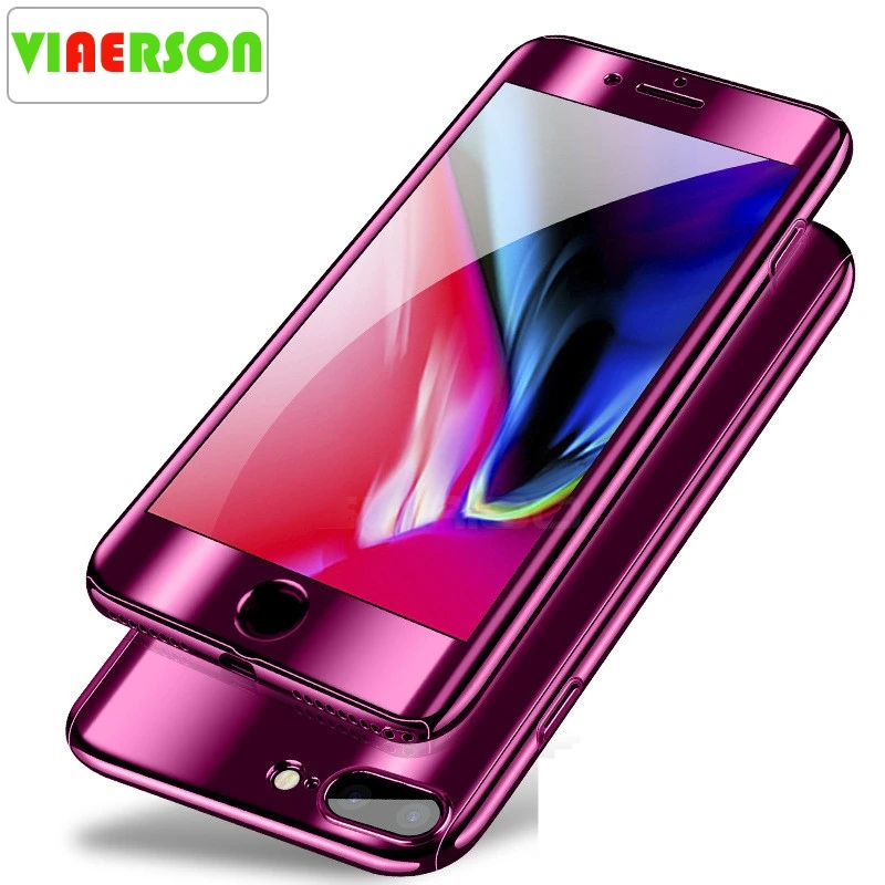 360 градусов металлизированный зеркальный чехол для iPhone 6 s 7 8 Plus X Жесткий ПК полный