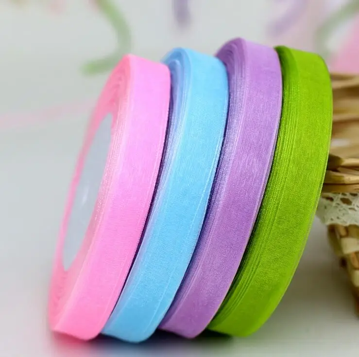 4 roll / 200Y Organza Ribbon 10mm Apparel Sewing Tape Accessory Chiffon