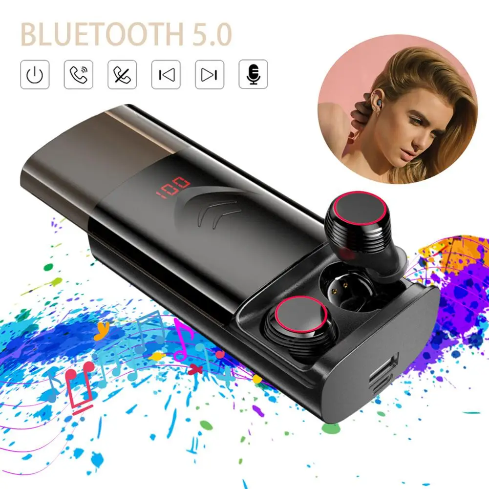 

T9 TWS True Wireless Bluetooth 5.0 Earphones HIFI stereo Noise Reduction in-ear Earbuds With 6000mAh Charging box Vs airpods