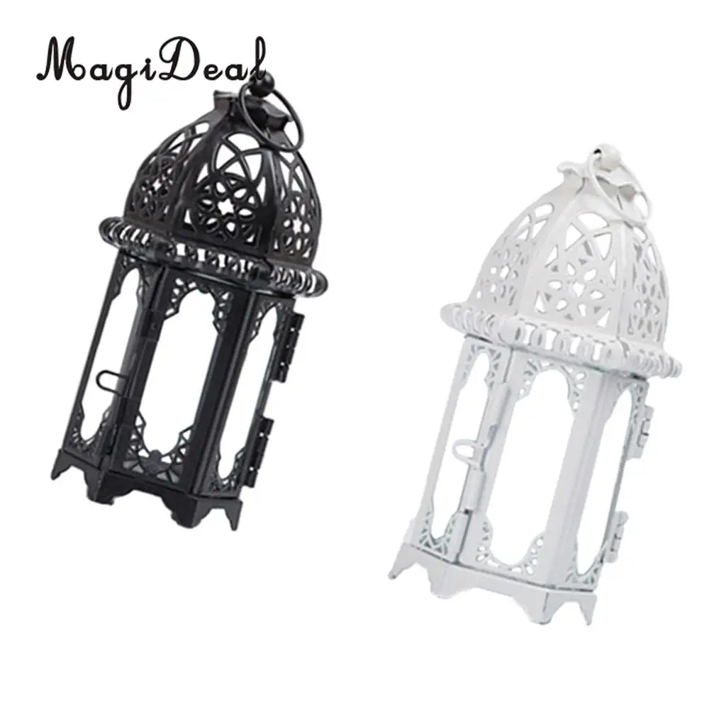 Wrought Iron Glass Wind Light Candle Holder Hanging Lantern Great for Patio Indoor outdoors Events Wedding Party