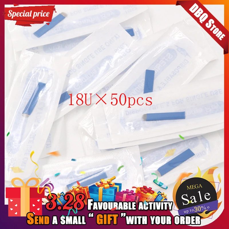 

50 PCS 18 Pin U Shape Tattoo Needles Permanent Makeup Eyebrow Embroidery Blade For 3D Microblading Manual Tattoo Pen NT18U-A