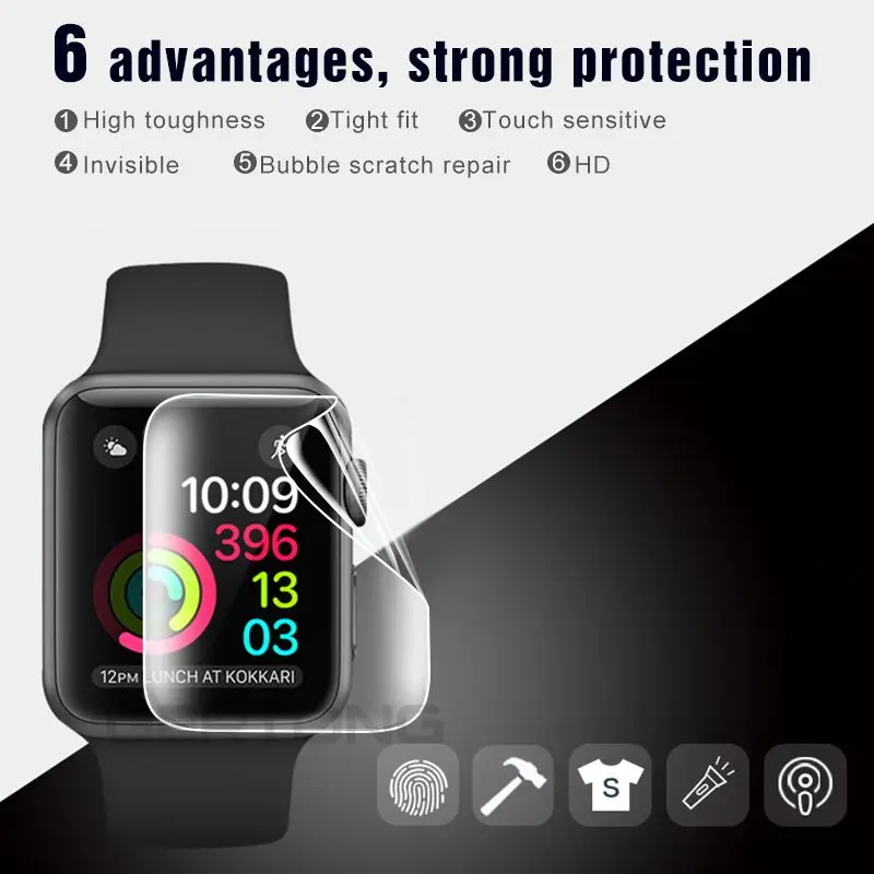 Для iWatch 4 Гидрогелевая пленка, защита на весь экран, не стекло для Apple Watch 4, закаленная пленка HD 9D, изогнутое стекло для края 38, 42, 44, 40 мм