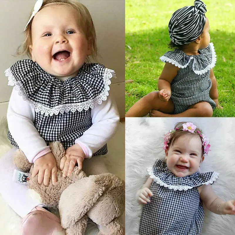 2019 Hot Newborn Kids Baby Girl Infant Casual Ruffle Plaid Romper Jumpsuit Lace Clothes Outfit Wear | Мать и ребенок