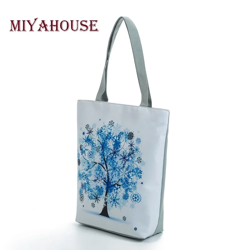 Miyahouse الأزياء دائم القطن سيدة حمل حقيبة طباعة كبيرة قدرة المرأة حقيبة يد حقيبة السفر عارضة الإناث حقيبة كتف