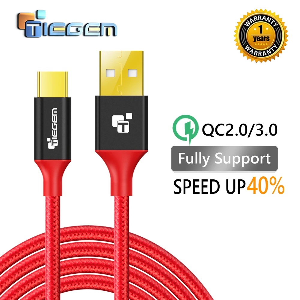 Кабель зарядный TIEGEM 3 1 USB Type C Нейлоновый для быстрой зарядки и синхронизации