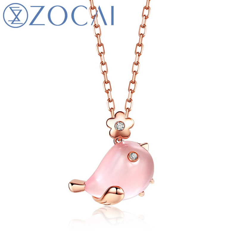 ZOCAI 2016 New Arrival The Little Magpie Real 2 8 CT Rose Quartz 0 01 CT